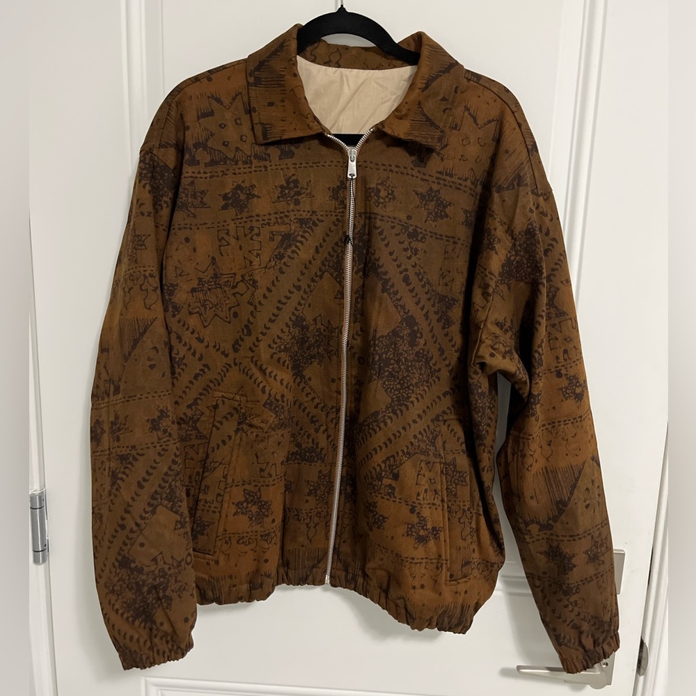 Zara Men’s Geometric Print Zip Up Cotton Jacket -Made in Portugal-Size L
